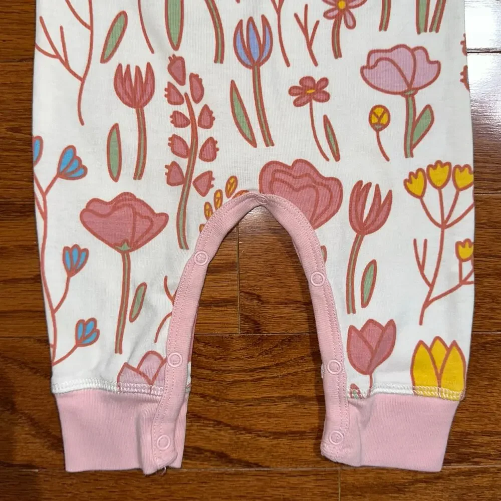 M+A Monica + Andy Pink Floral Organic Cotton Long Sleeve Ruffle Romper Size 3-6M